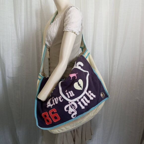 Vintage Victoria's Secret PINK Duffle X-Large Shoulder Bag Y2K Dog Velvet Travel